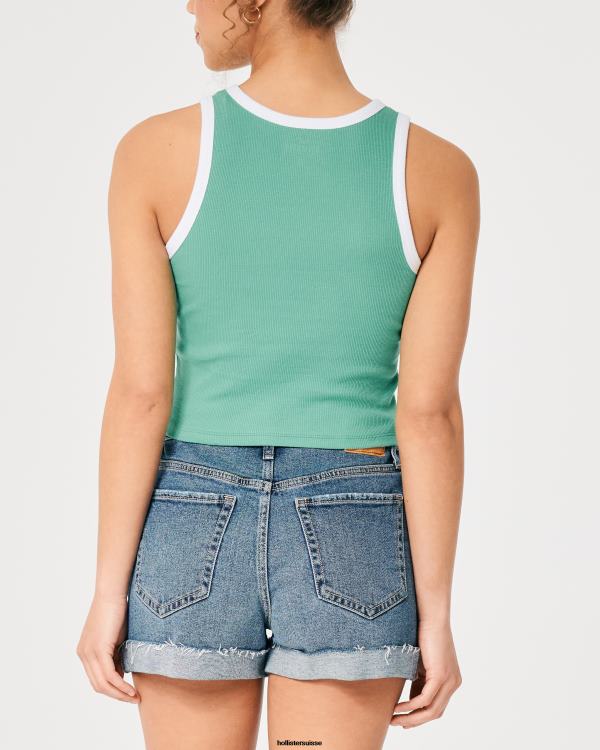 débardeur graphique long beach côtelé à col montant femmes vert Hollister hauts RRRJX213