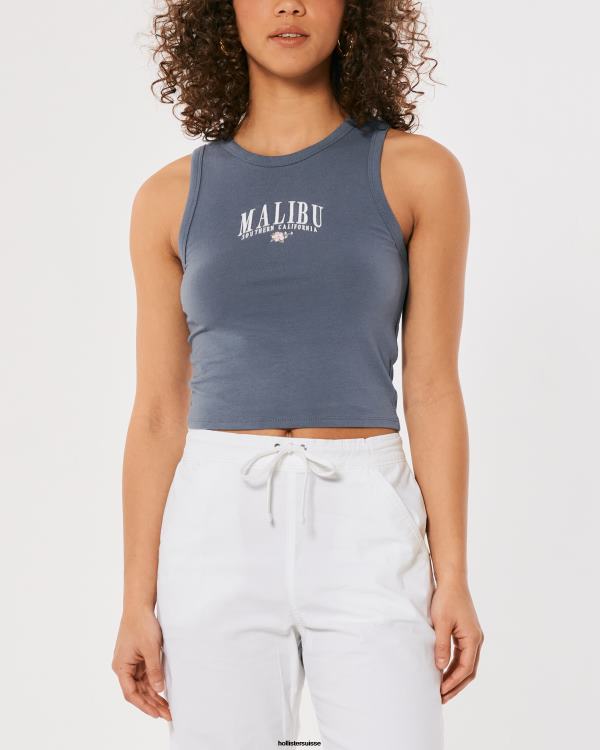 débardeur graphique malibu à col montant femmes bleu Hollister hauts RRRJX261