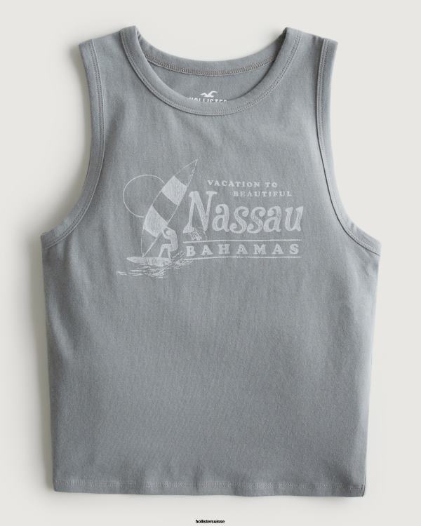 débardeur graphique nassau sailing à col montant femmes gris clair Hollister hauts RRRJX294