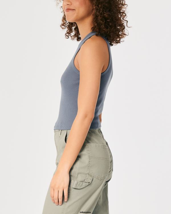 débardeur graphique paradis côtelé à col montant femmes bleu Hollister hauts RRRJX265