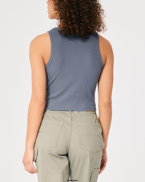 débardeur graphique paradis côtelé à col montant femmes bleu Hollister hauts RRRJX265