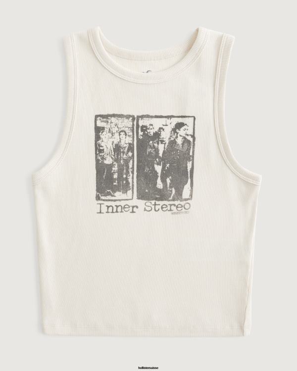 débardeur graphique stéréo intérieur côtelé femmes crème Hollister hauts RRRJX303