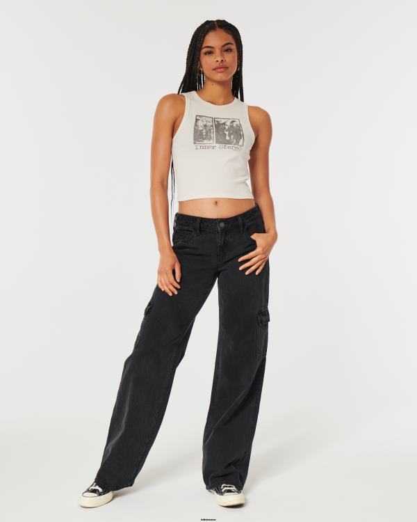 débardeur graphique stéréo intérieur côtelé femmes crème Hollister hauts RRRJX303