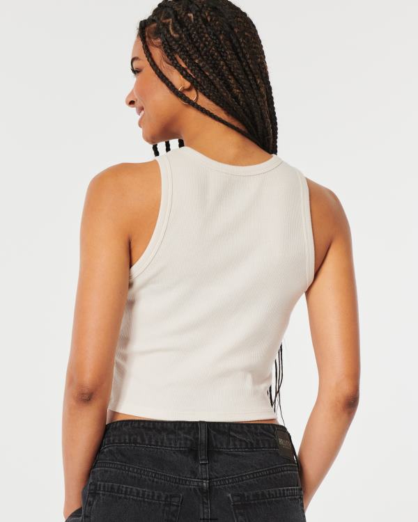 débardeur graphique stéréo intérieur côtelé femmes crème Hollister hauts RRRJX303