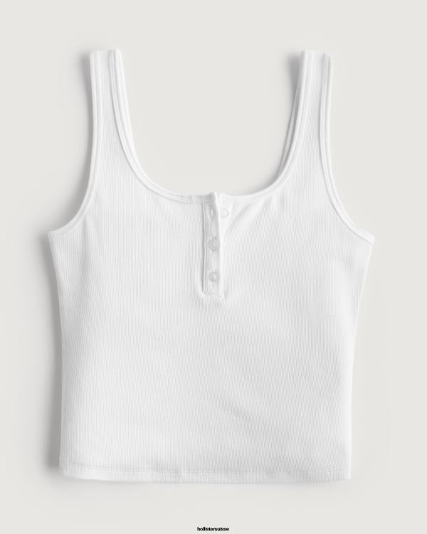 débardeur henley scoop côtelé femmes blanc Hollister hauts RRRJX368