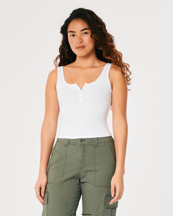 débardeur henley scoop côtelé femmes blanc Hollister hauts RRRJX368