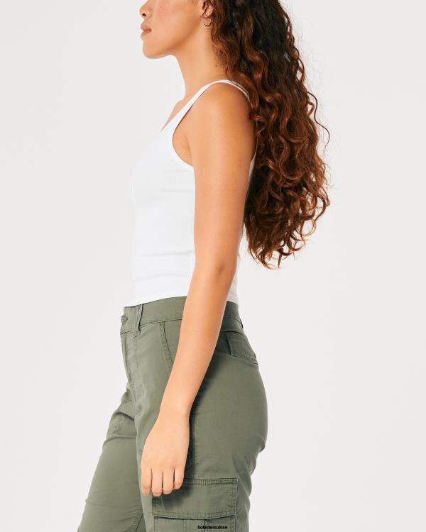 débardeur henley scoop côtelé femmes blanc Hollister hauts RRRJX368