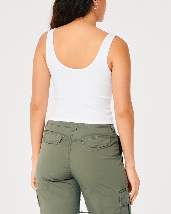 débardeur henley scoop côtelé femmes blanc Hollister hauts RRRJX368