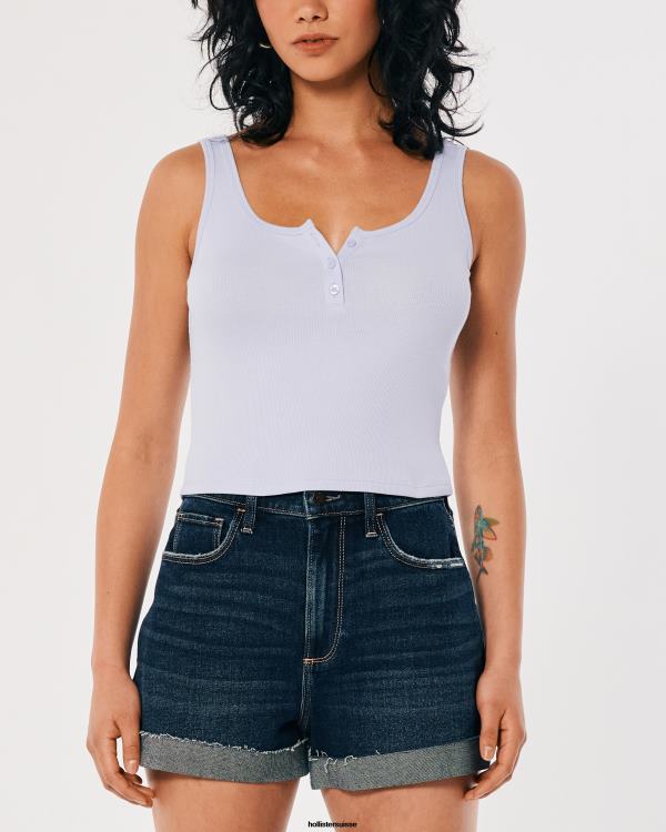 débardeur henley scoop côtelé femmes bleu clair Hollister hauts RRRJX255