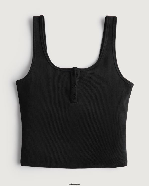 débardeur henley scoop côtelé femmes noir Hollister hauts RRRJX104