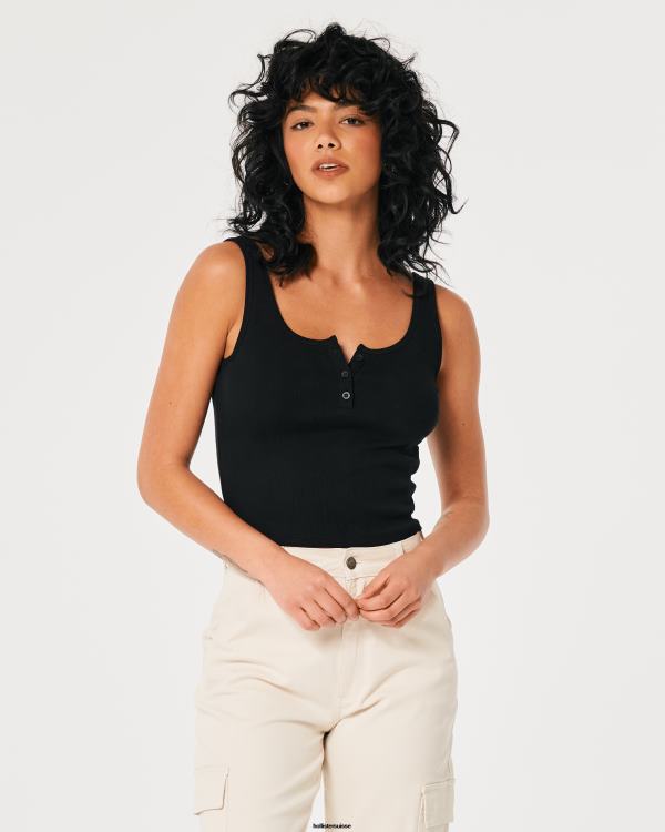 débardeur henley scoop côtelé femmes noir Hollister hauts RRRJX104