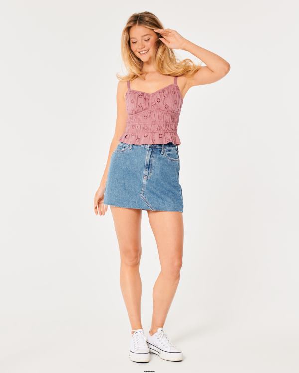 débardeur à œillets canalisé femmes rose foncé Hollister hauts RRRJX131