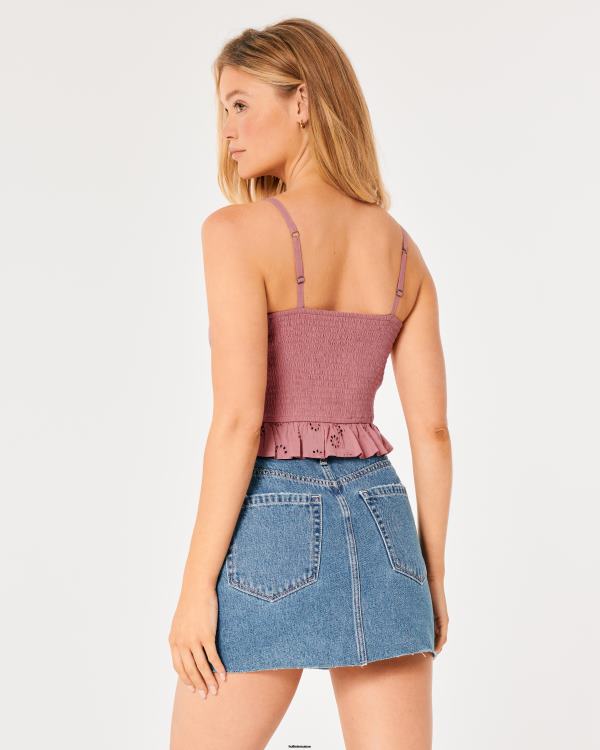 débardeur à œillets canalisé femmes rose foncé Hollister hauts RRRJX131