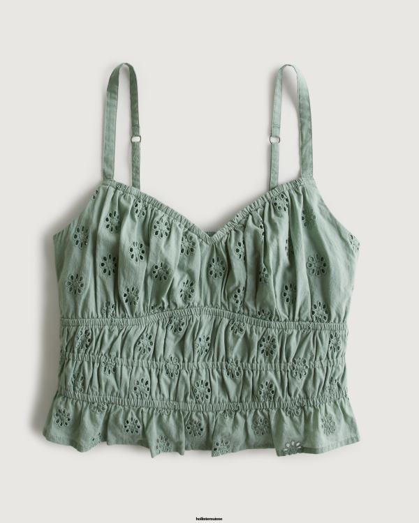 débardeur à œillets canalisé femmes vert clair Hollister hauts RRRJX82