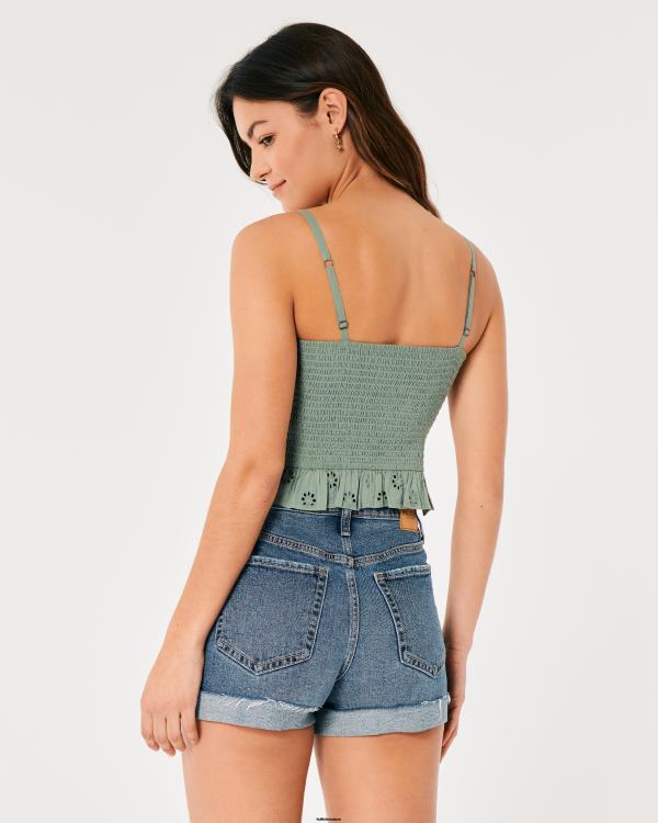 débardeur à œillets canalisé femmes vert clair Hollister hauts RRRJX82