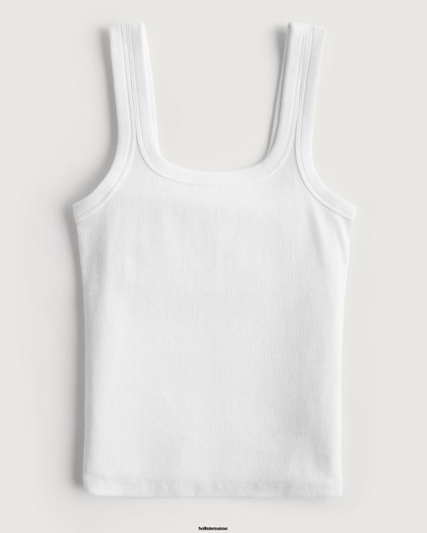 débardeur nervuré à encolure carrée femmes blanc Hollister hauts RRRJX193