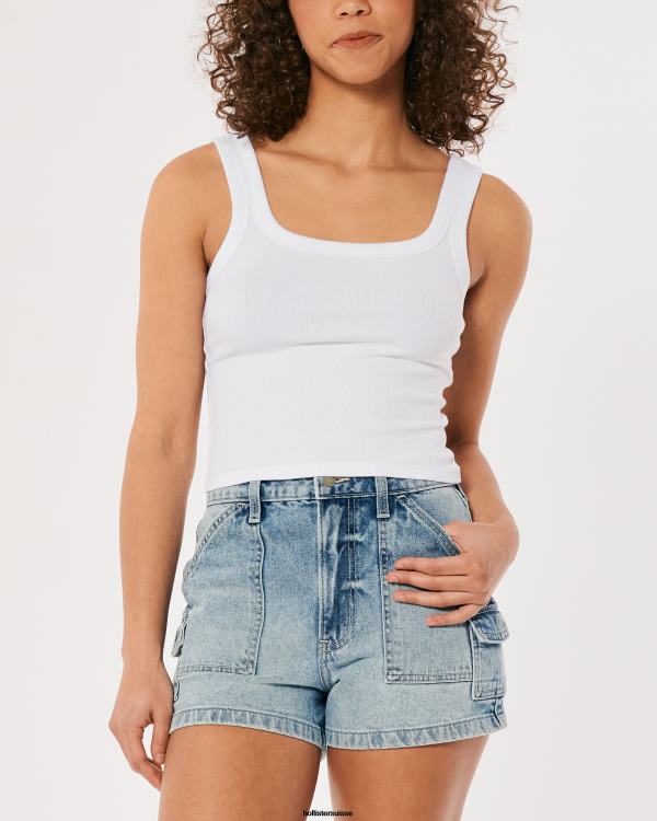 débardeur nervuré à encolure carrée femmes blanc Hollister hauts RRRJX193