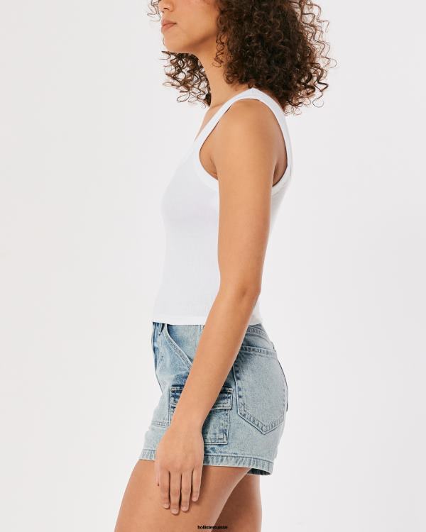 débardeur nervuré à encolure carrée femmes blanc Hollister hauts RRRJX193
