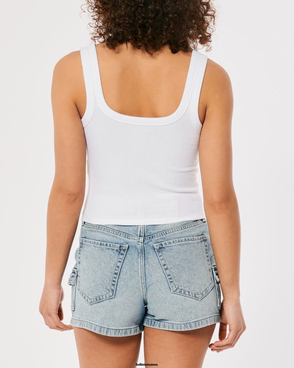 débardeur nervuré à encolure carrée femmes blanc Hollister hauts RRRJX193