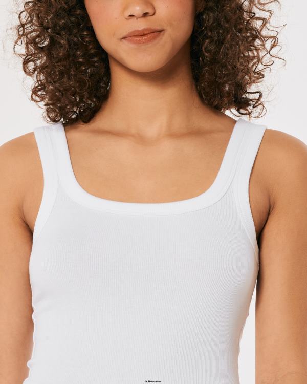 débardeur nervuré à encolure carrée femmes blanc Hollister hauts RRRJX193