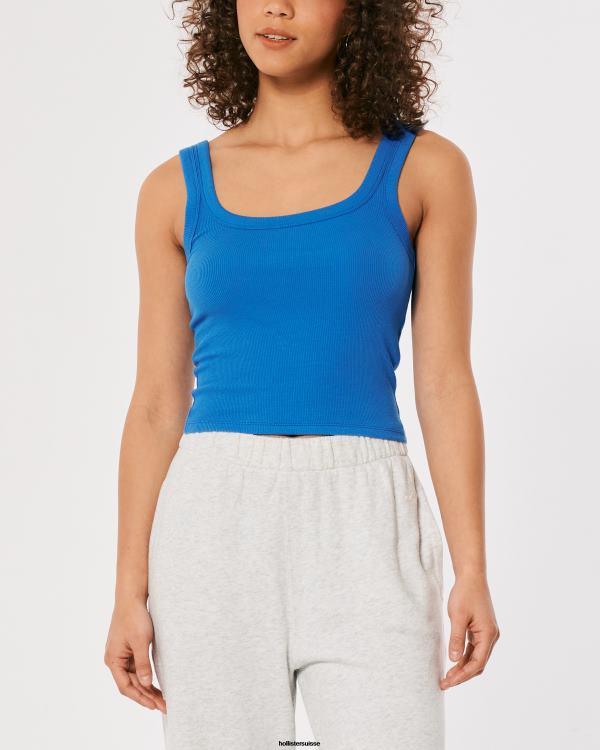 débardeur nervuré à encolure carrée femmes bleu Hollister hauts RRRJX282