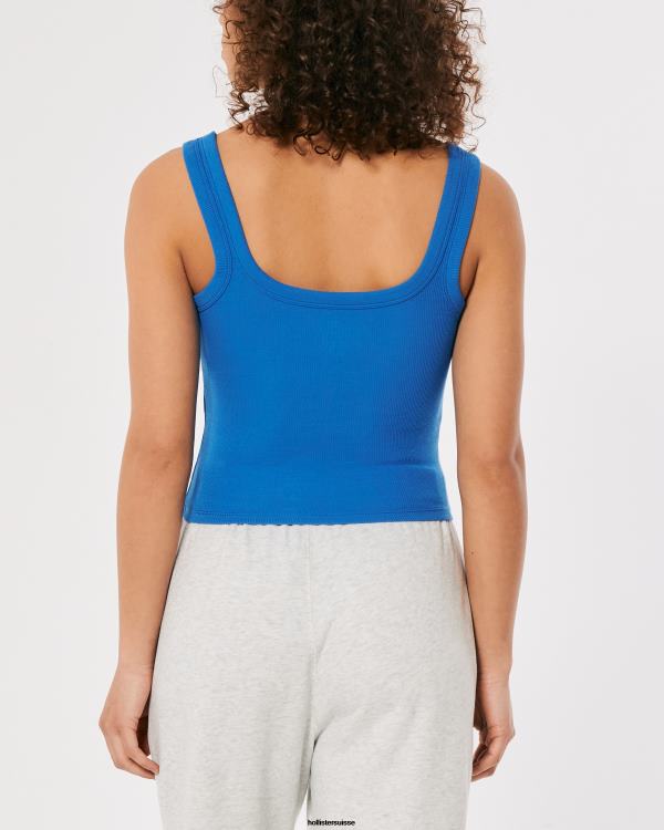 débardeur nervuré à encolure carrée femmes bleu Hollister hauts RRRJX282