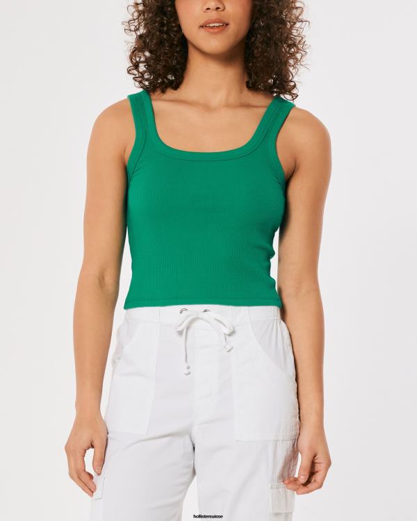 débardeur nervuré à encolure carrée femmes vert Hollister hauts RRRJX273