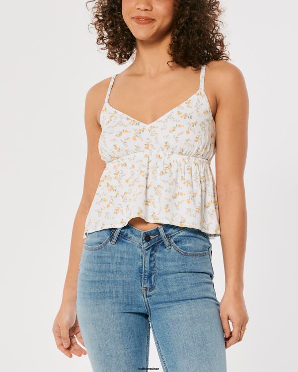 débardeur nuisette femmes fleurs blanches Hollister hauts RRRJX426