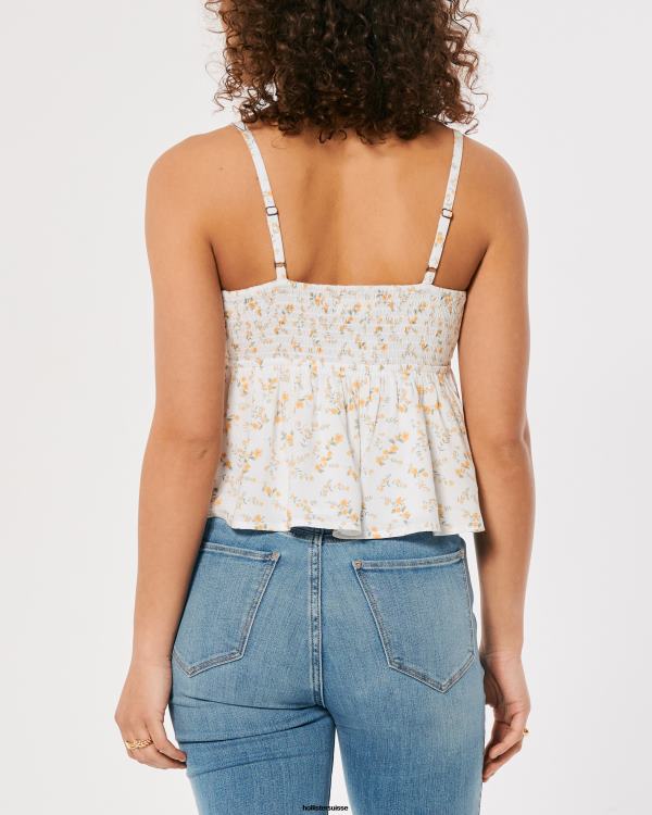 débardeur nuisette femmes fleurs blanches Hollister hauts RRRJX426
