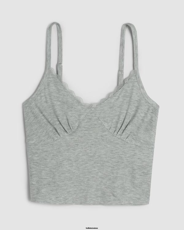 gilly hicks débardeur de nuit en jersey bordé de dentelle côtelée femmes gris clair Hollister bas RRRJX442