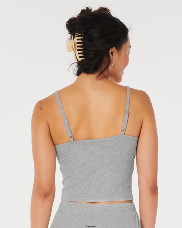 gilly hicks débardeur de nuit en jersey bordé de dentelle côtelée femmes gris clair Hollister bas RRRJX442