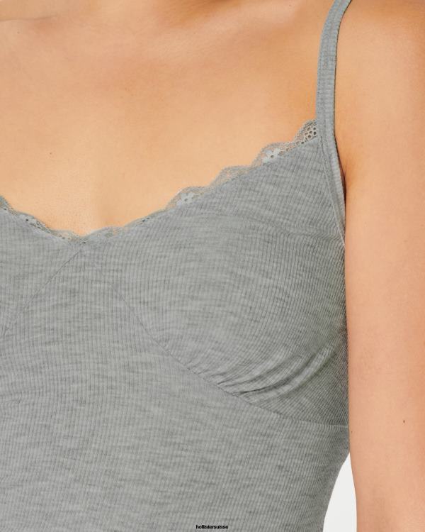 gilly hicks débardeur de nuit en jersey bordé de dentelle côtelée femmes gris clair Hollister bas RRRJX442