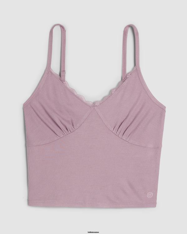 gilly hicks débardeur de nuit en jersey bordé de dentelle côtelée femmes rose clair Hollister hauts RRRJX277