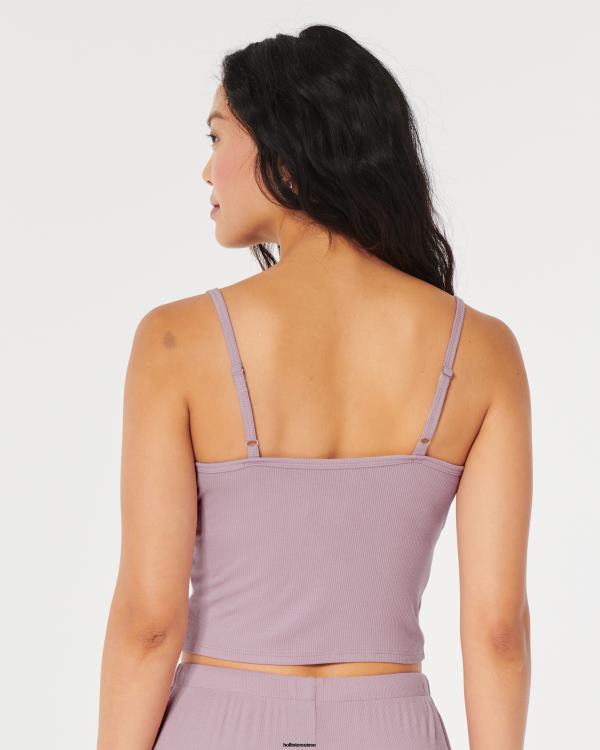 gilly hicks débardeur de nuit en jersey bordé de dentelle côtelée femmes rose clair Hollister hauts RRRJX277