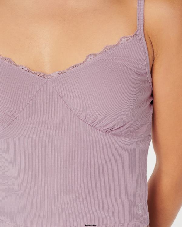 gilly hicks débardeur de nuit en jersey bordé de dentelle côtelée femmes rose clair Hollister hauts RRRJX277