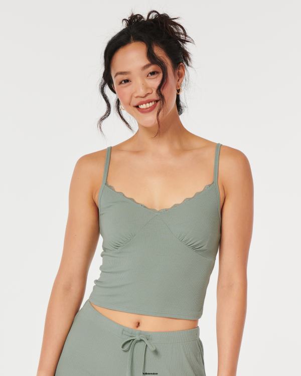 gilly hicks débardeur de nuit en jersey bordé de dentelle côtelée femmes vert clair Hollister bas RRRJX101