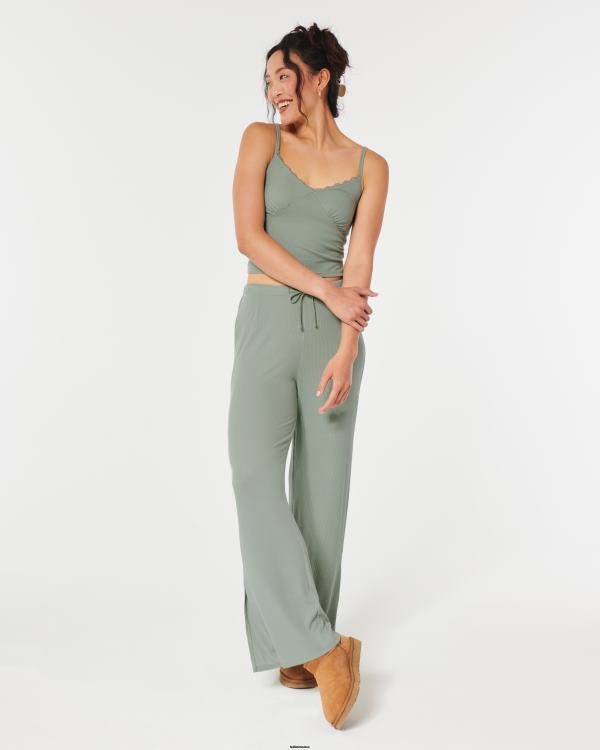 gilly hicks débardeur de nuit en jersey bordé de dentelle côtelée femmes vert clair Hollister bas RRRJX101