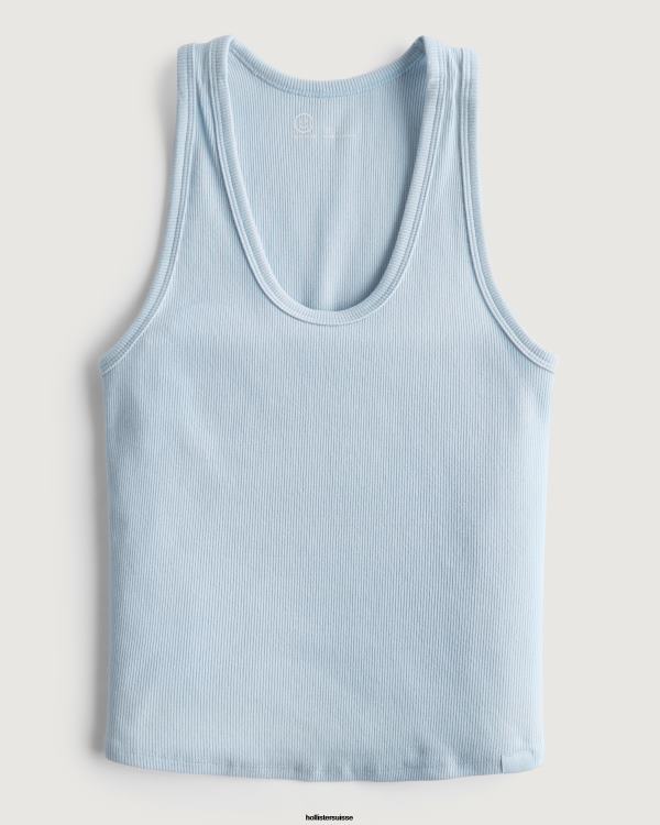 gilly hicks débardeur en coton côtelé active essentials femmes bleu clair Hollister hauts RRRJX415