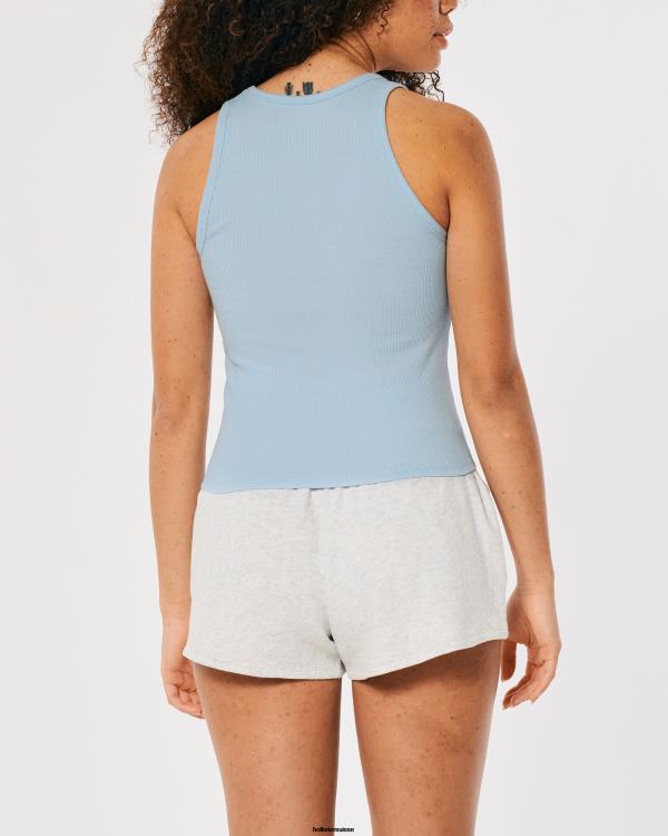 gilly hicks débardeur en coton côtelé active essentials femmes bleu clair Hollister hauts RRRJX415