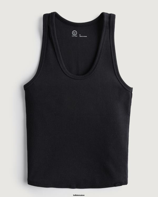 gilly hicks débardeur en coton côtelé active essentials femmes noir Hollister hauts RRRJX216