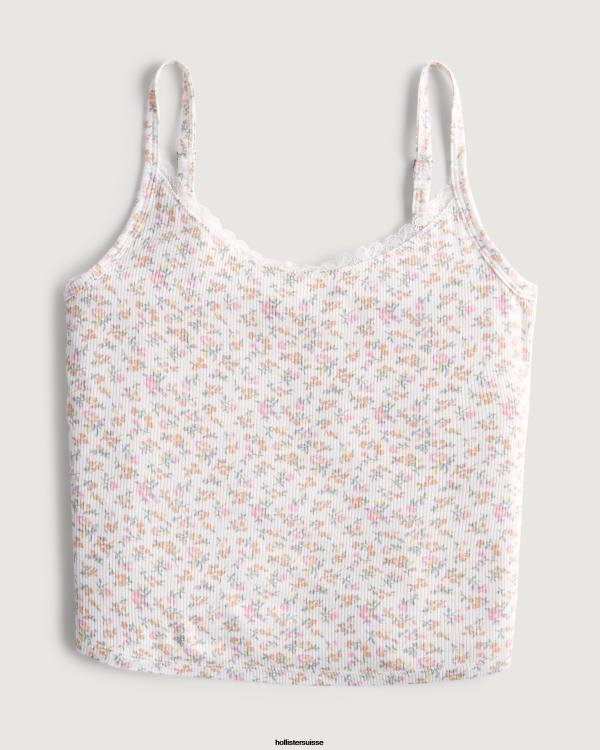gilly hicks débardeur en jersey côtelé femmes fleurs blanches Hollister hauts RRRJX457