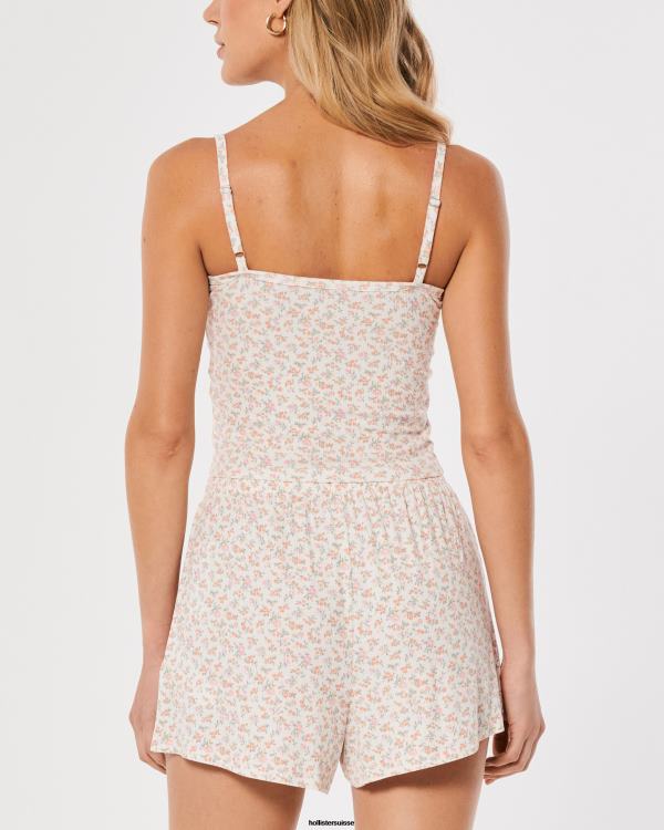 gilly hicks débardeur en jersey côtelé femmes fleurs blanches Hollister hauts RRRJX457