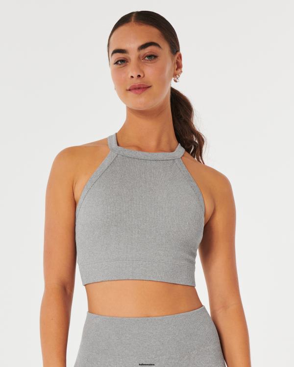 gilly hicks haut de soutien-gorge côtelé sans coutures à col montant femmes gris chiné Hollister hauts RRRJX331