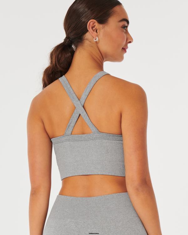 gilly hicks haut de soutien-gorge côtelé sans coutures à col montant femmes gris chiné Hollister hauts RRRJX331