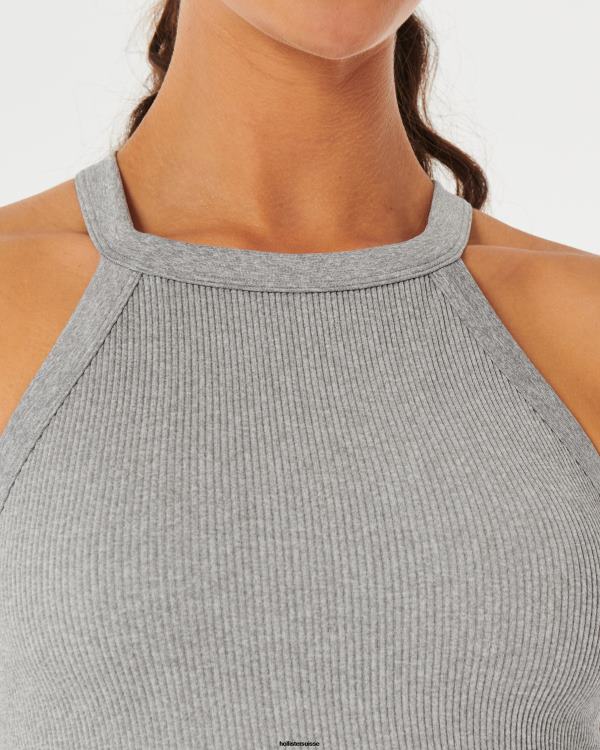 gilly hicks haut de soutien-gorge côtelé sans coutures à col montant femmes gris chiné Hollister hauts RRRJX331