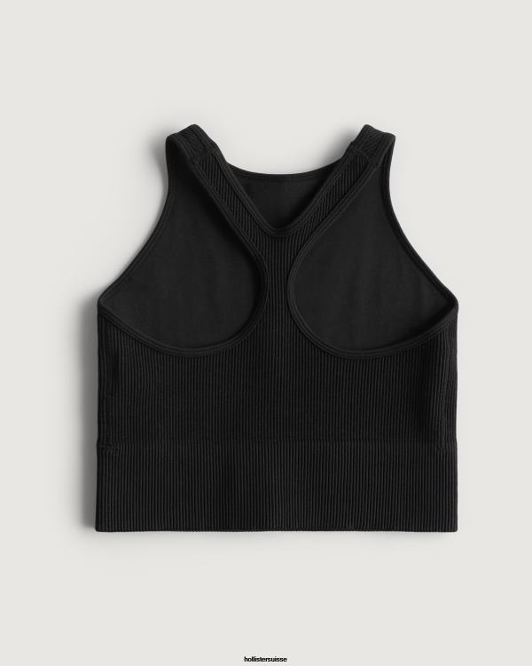 gilly hicks haut de soutien-gorge long sans couture côtelé à col montant femmes noir Hollister hauts RRRJX455