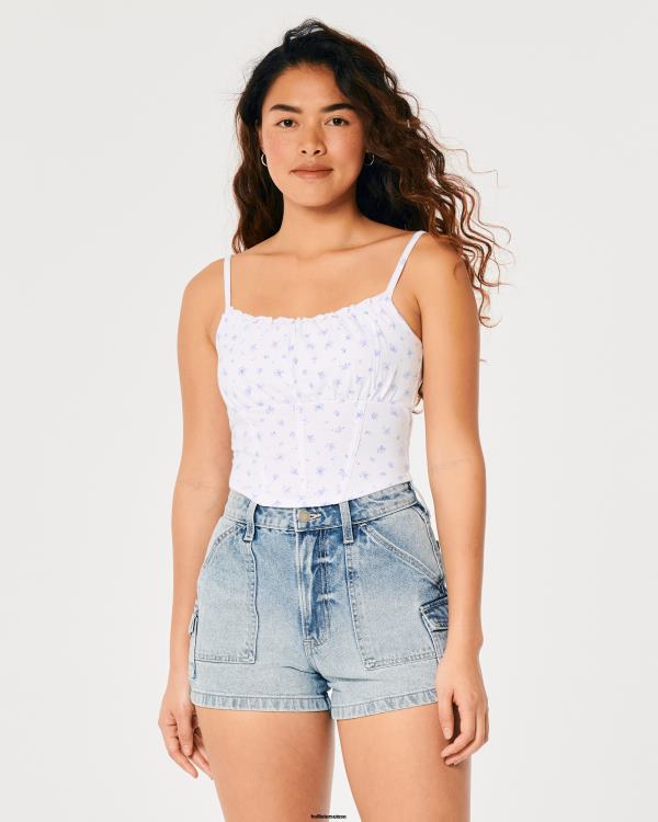 haut corset à buste froncé femmes fleurs blanches Hollister hauts RRRJX401