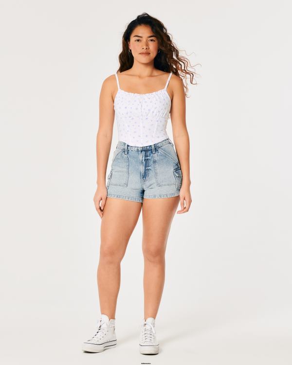 haut corset à buste froncé femmes fleurs blanches Hollister hauts RRRJX401