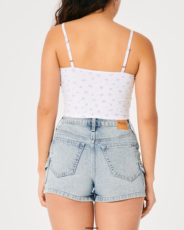 haut corset à buste froncé femmes fleurs blanches Hollister hauts RRRJX401
