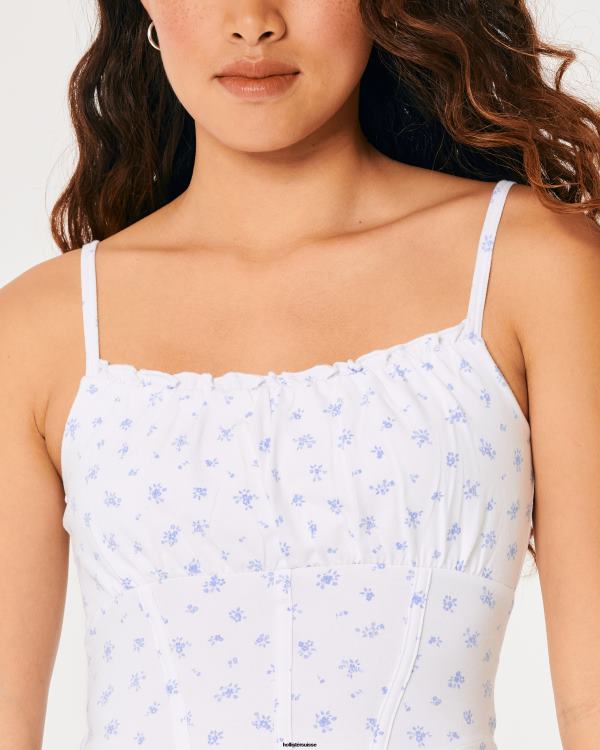 haut corset à buste froncé femmes fleurs blanches Hollister hauts RRRJX401